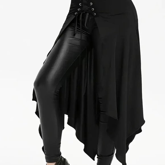 New Gothic Renaissance Solid Cross Tie Asymmetrical Hem Skirt XXL - Picture 2 of 2